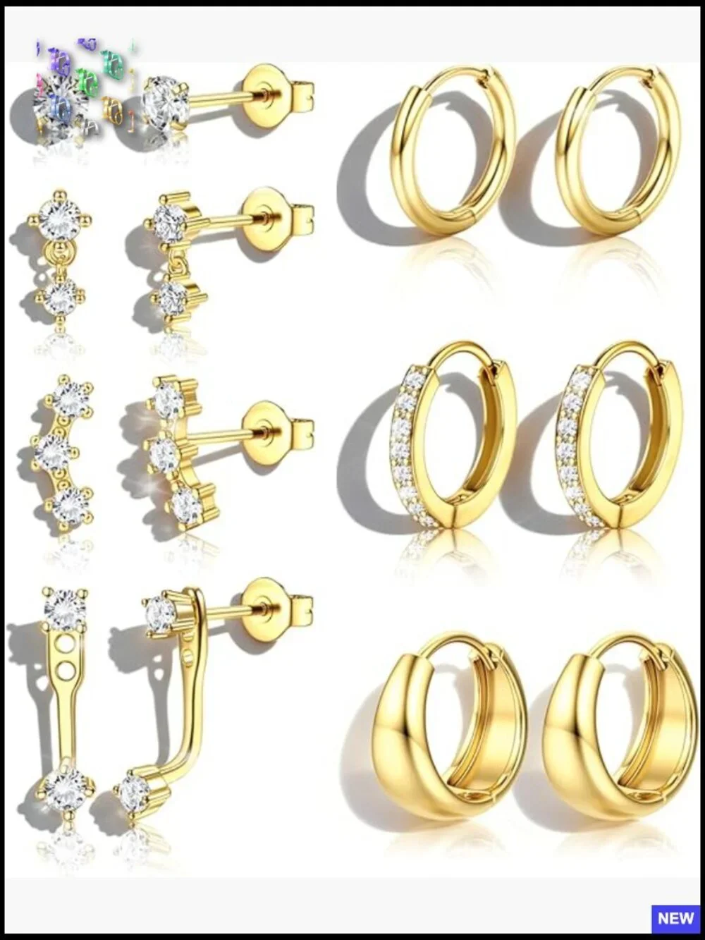 7 Pair Hoop Stud Earring Set Dainty Hypoallergenic Stackable Gift Box